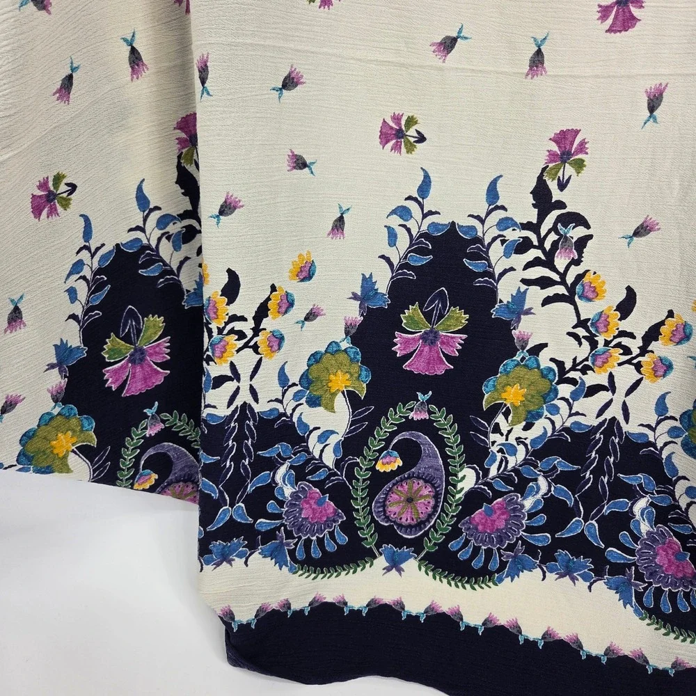 Anthropologie Kimono Wrap One Size Navy Floral Paisley Boho Art-Inspired Shawl